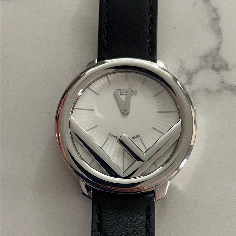 Fendi Monochrome Watch with Logo Detail and Black Leather Strap (36mm) - Picture 9 of 12